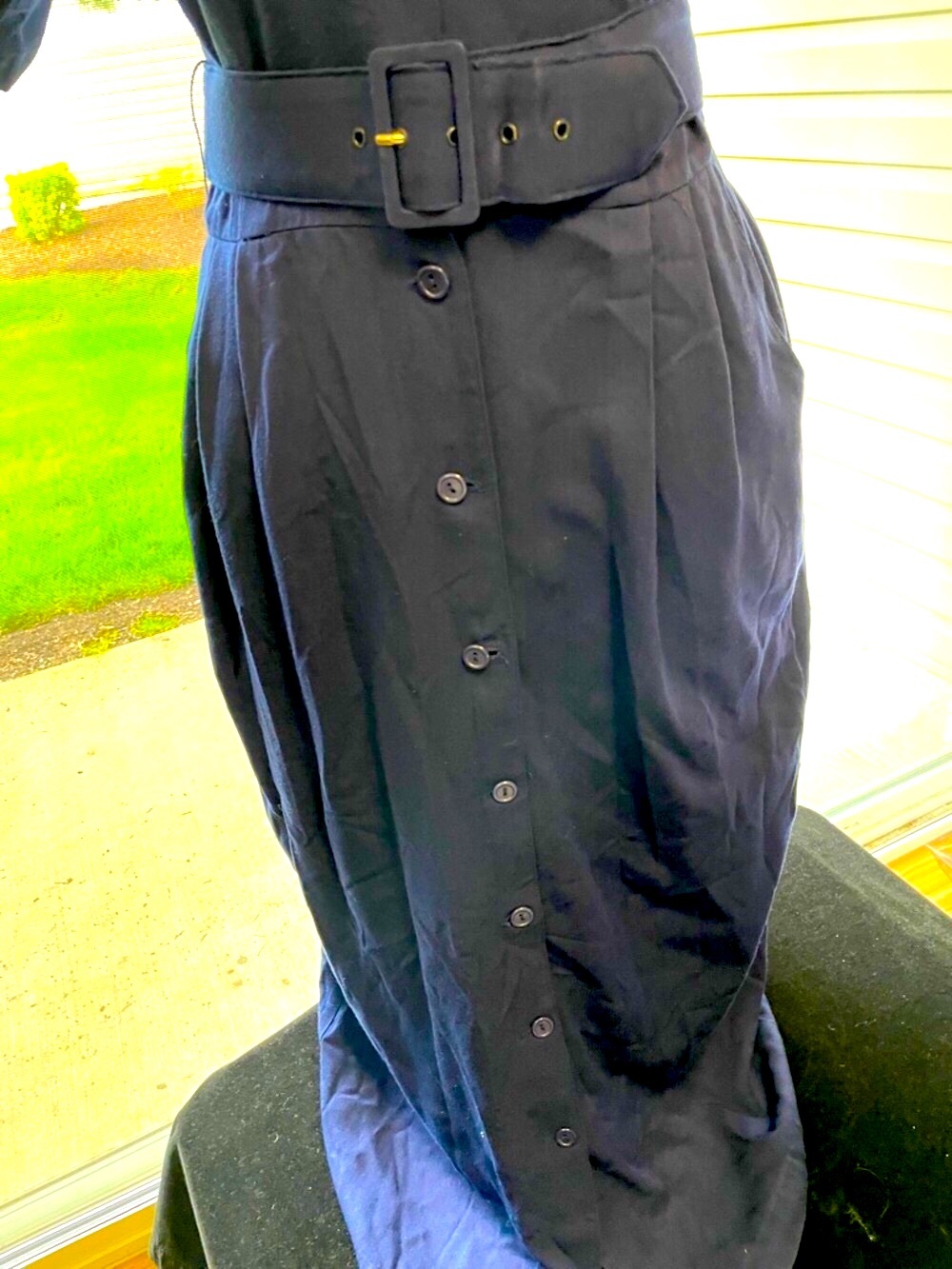 Women’s RABBIT DESIGNS Navy Maxi Short Sleeve Dress - Belt, Buttons Front Sz 12 - Picture 3 of 10